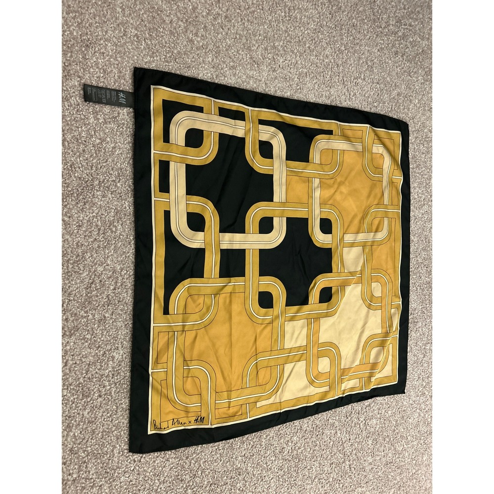 Richard Allen x H&M Scarf Womens OS Yellow Black Excellent Geometric Chain Link - Picture 4 of 7